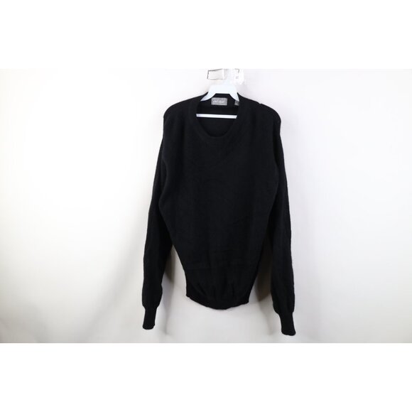 Vintage 90s Streetwear Mens XL Blank Soft 2 Ply Cashmere Knit Sweater Black